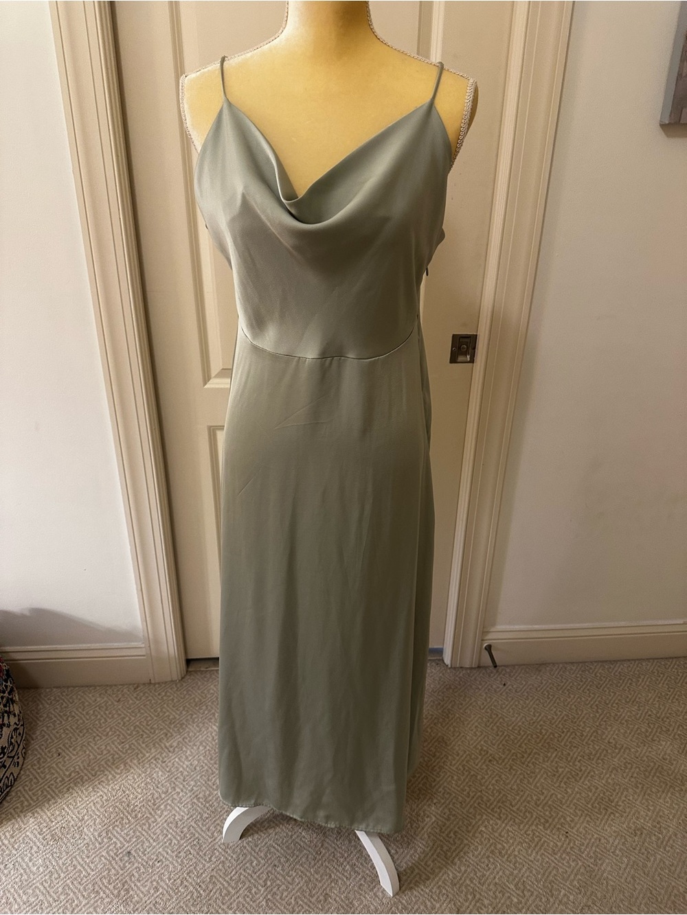 Vila Satin Slip Maxi Dress with Cowl Neck in Sage Green 42 10